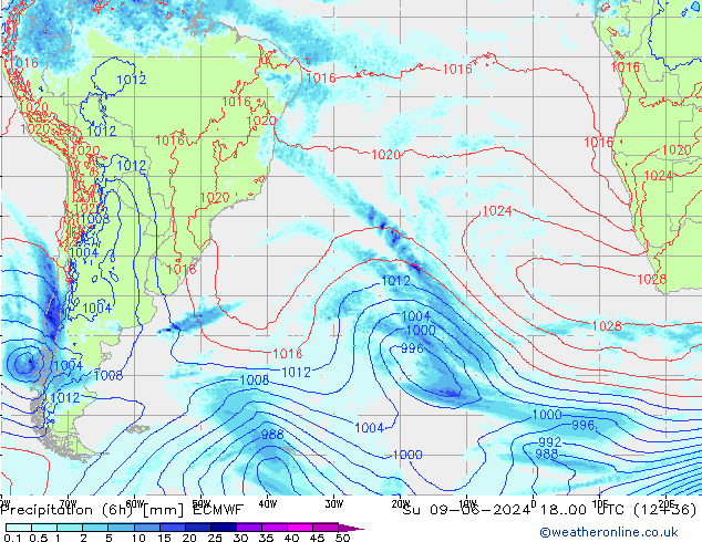 Précipitation (6h) ECMWF dim 09.06.2024 00 UTC