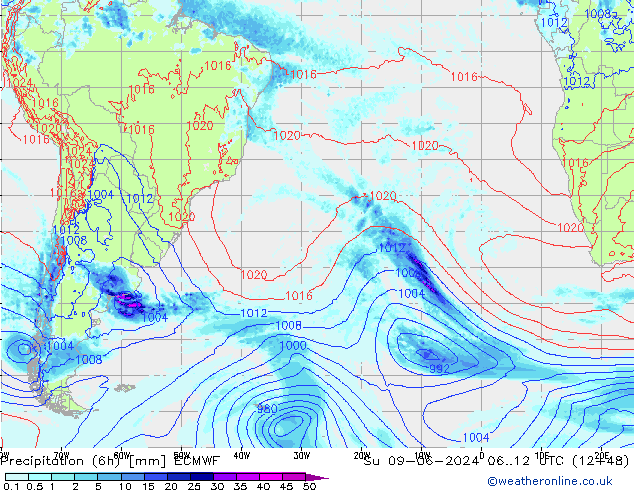 Z500/Rain (+SLP)/Z850 ECMWF Su 09.06.2024 12 UTC