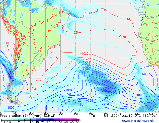 Z500/Rain (+SLP)/Z850 ECMWF Tu 11.06.2024 12 UTC