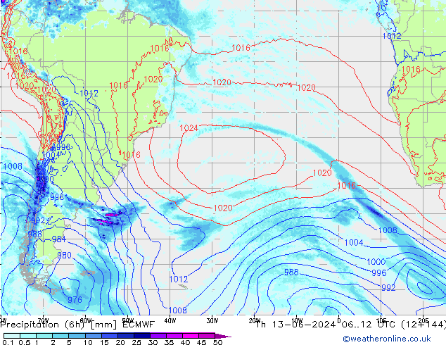 Z500/Rain (+SLP)/Z850 ECMWF Th 13.06.2024 12 UTC