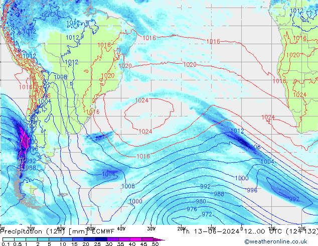 Précipitation (12h) ECMWF jeu 13.06.2024 00 UTC