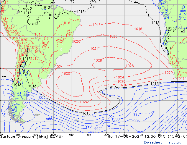 ciśnienie ECMWF pon. 17.06.2024 12 UTC