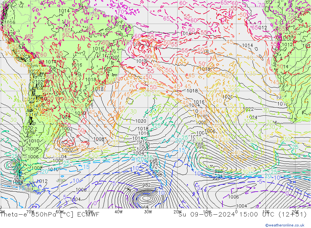 Theta-e 850hPa ECMWF Ne 09.06.2024 15 UTC