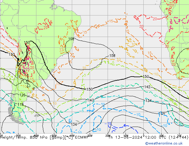 Z500/Rain (+SLP)/Z850 ECMWF Th 13.06.2024 12 UTC