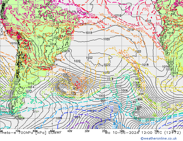 Theta-e 700hPa ECMWF  10.06.2024 12 UTC