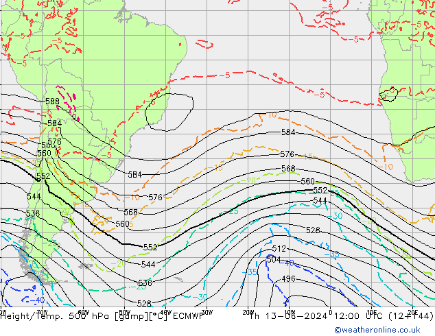 Z500/Rain (+SLP)/Z850 ECMWF Th 13.06.2024 12 UTC