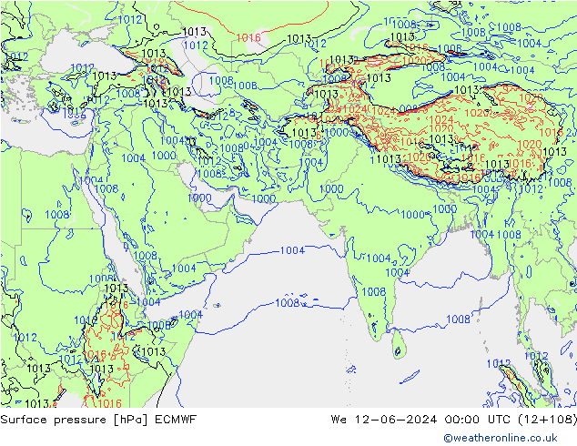 Presión superficial ECMWF mié 12.06.2024 00 UTC