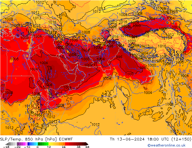 SLP/Temp. 850 hPa ECMWF czw. 13.06.2024 18 UTC