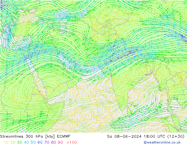 Streamlines 300 hPa ECMWF So 08.06.2024 18 UTC