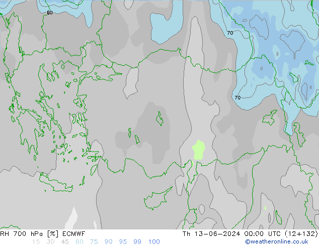 Humedad rel. 700hPa ECMWF jue 13.06.2024 00 UTC