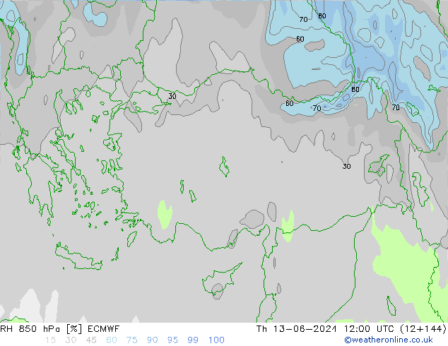 RH 850 hPa ECMWF Čt 13.06.2024 12 UTC