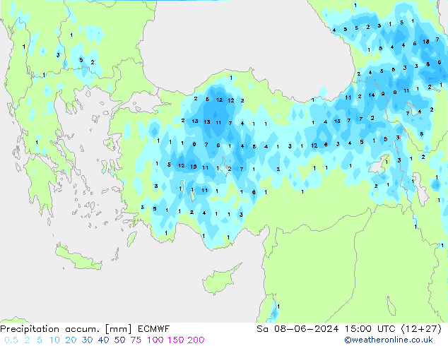 Precipitation accum. ECMWF sab 08.06.2024 15 UTC