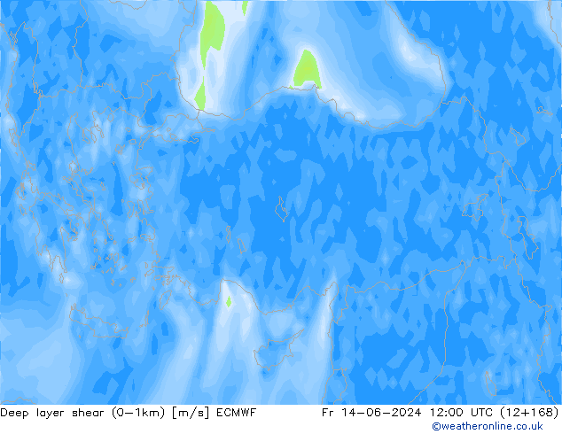 Deep layer shear (0-1km) ECMWF Pá 14.06.2024 12 UTC