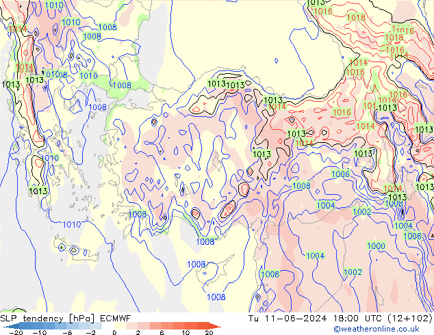 Drucktendenz ECMWF Di 11.06.2024 18 UTC