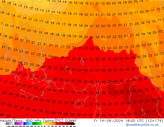 Géop./Temp. 850 hPa ECMWF ven 14.06.2024 18 UTC