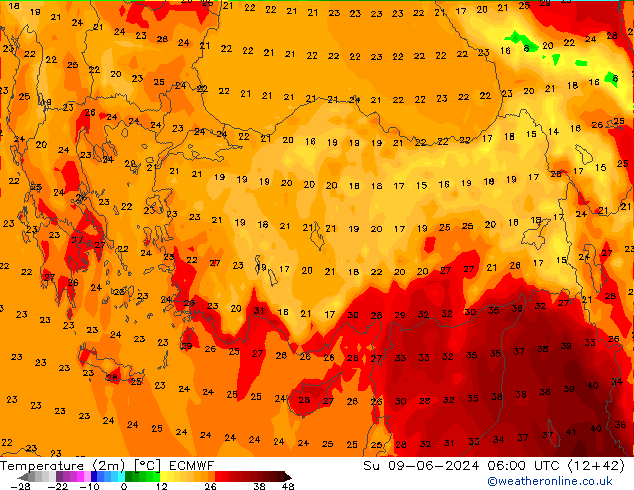 Temperature (2m) ECMWF Ne 09.06.2024 06 UTC