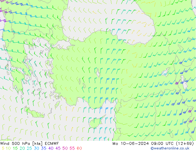 Wind 500 hPa ECMWF Po 10.06.2024 09 UTC