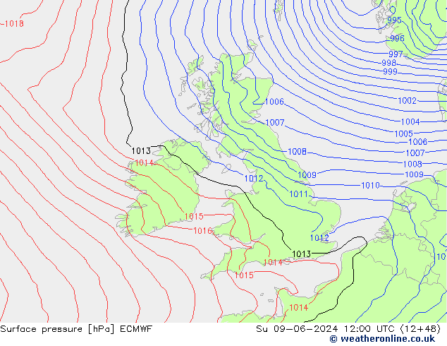 Surface pressure ECMWF Su 09.06.2024 12 UTC