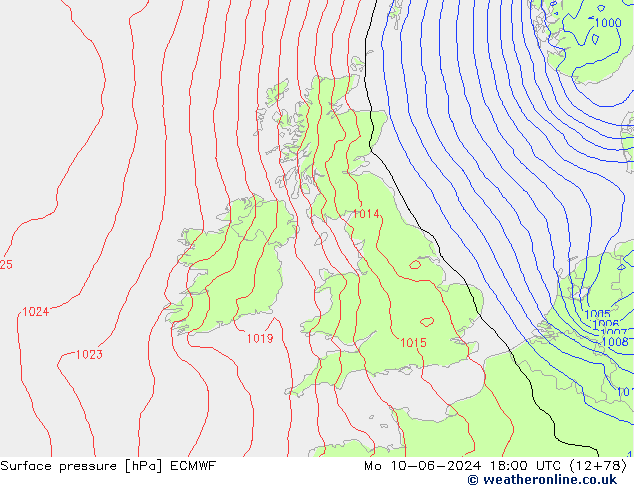 Pressione al suolo ECMWF lun 10.06.2024 18 UTC