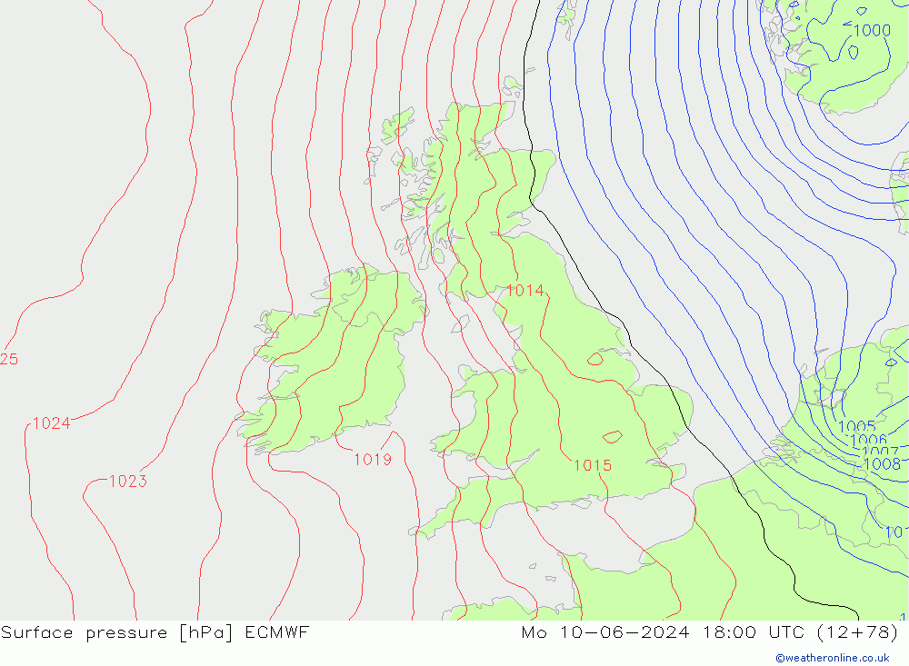 Atmosférický tlak ECMWF Po 10.06.2024 18 UTC