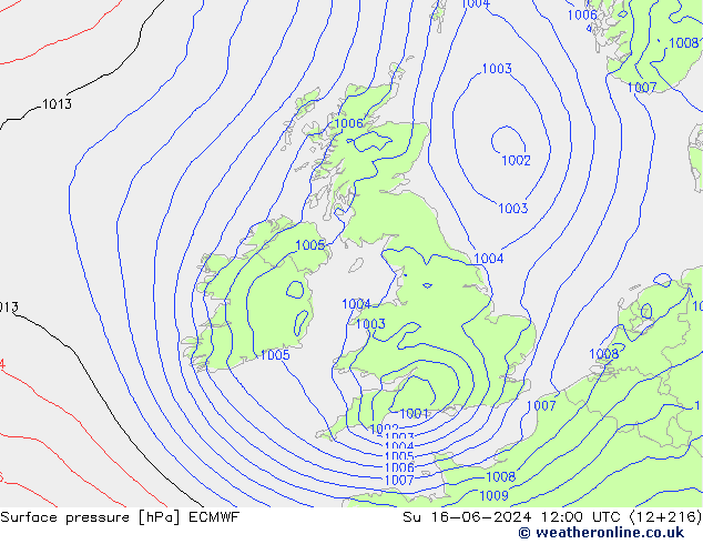 Bodendruck ECMWF So 16.06.2024 12 UTC