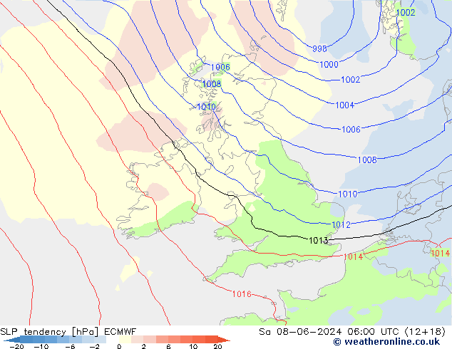 Drucktendenz ECMWF Sa 08.06.2024 06 UTC