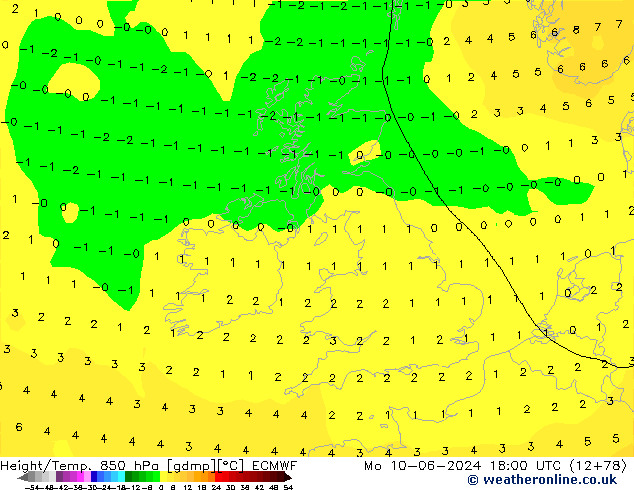 Z500/Yağmur (+YB)/Z850 ECMWF Pzt 10.06.2024 18 UTC