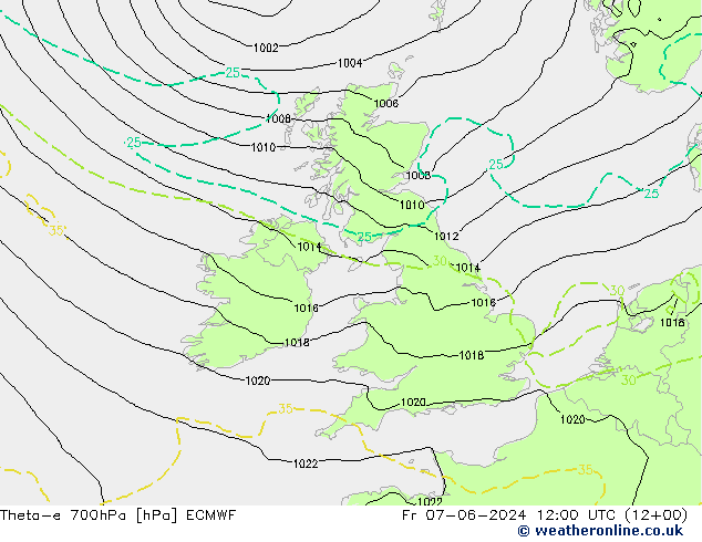 Theta-e 700hPa ECMWF ven 07.06.2024 12 UTC