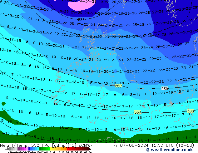 Height/Temp. 500 hPa ECMWF Fr 07.06.2024 15 UTC