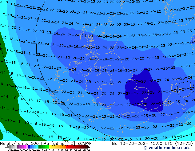 Z500/Yağmur (+YB)/Z850 ECMWF Pzt 10.06.2024 18 UTC