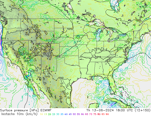 Eşrüzgar Hızları (km/sa) ECMWF Per 13.06.2024 18 UTC