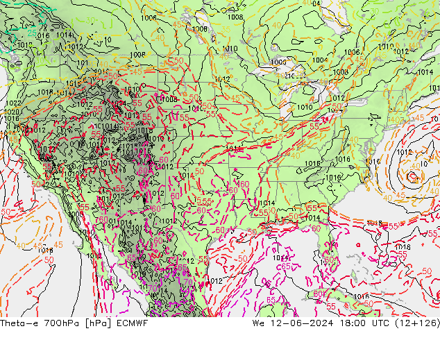 Theta-e 700hPa ECMWF mer 12.06.2024 18 UTC