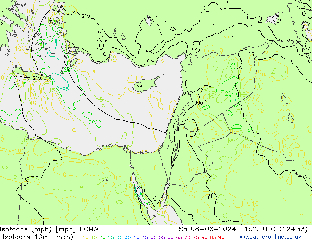 Eşrüzgar Hızları mph ECMWF Cts 08.06.2024 21 UTC