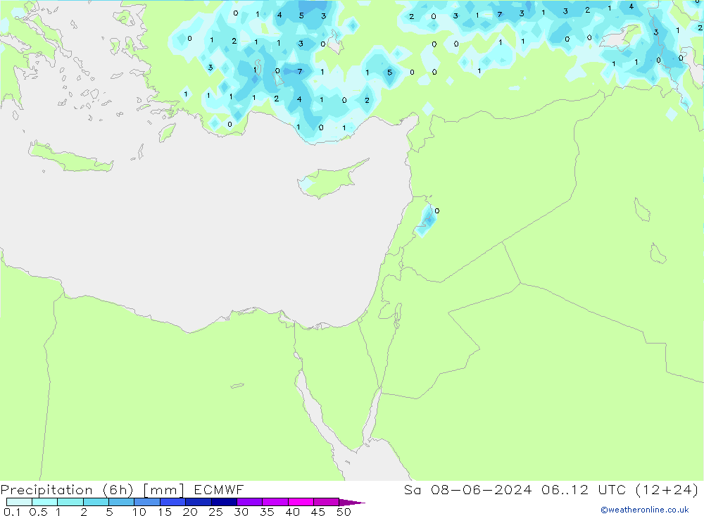 Precipitação (6h) ECMWF Sáb 08.06.2024 12 UTC