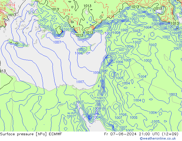Bodendruck ECMWF Fr 07.06.2024 21 UTC
