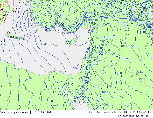 Presión superficial ECMWF sáb 08.06.2024 09 UTC