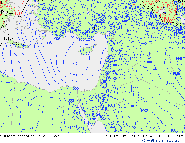 Presión superficial ECMWF dom 16.06.2024 12 UTC