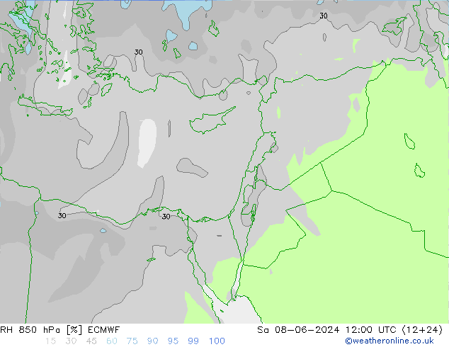 RH 850 hPa ECMWF Sáb 08.06.2024 12 UTC