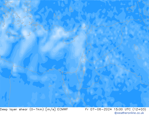 Deep layer shear (0-1km) ECMWF pt. 07.06.2024 15 UTC