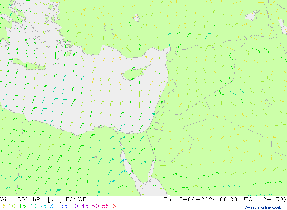 Vent 850 hPa ECMWF jeu 13.06.2024 06 UTC