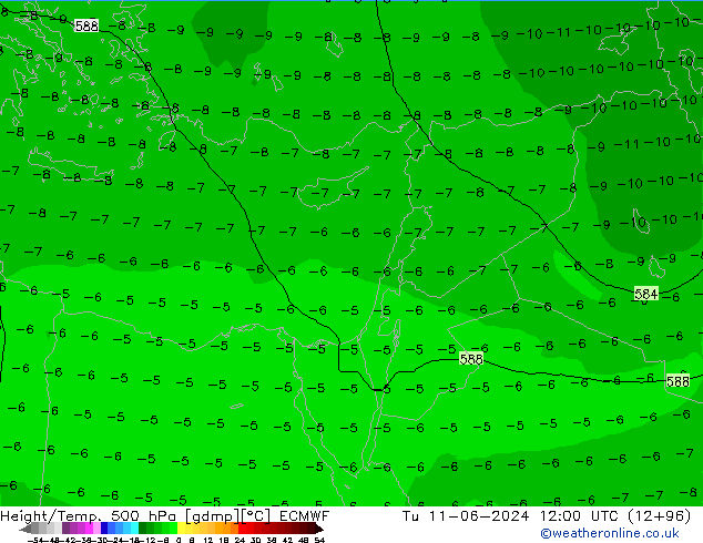 Z500/Rain (+SLP)/Z850 ECMWF Tu 11.06.2024 12 UTC