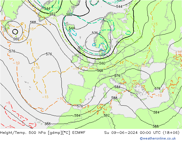 Z500/Rain (+SLP)/Z850 ECMWF dim 09.06.2024 00 UTC