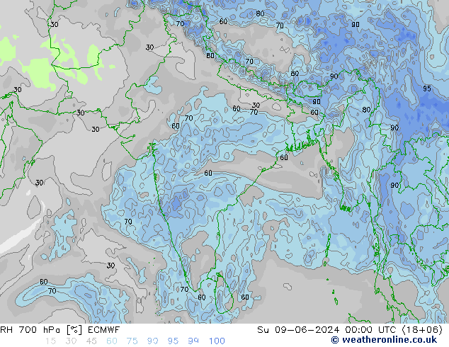RH 700 hPa ECMWF Su 09.06.2024 00 UTC
