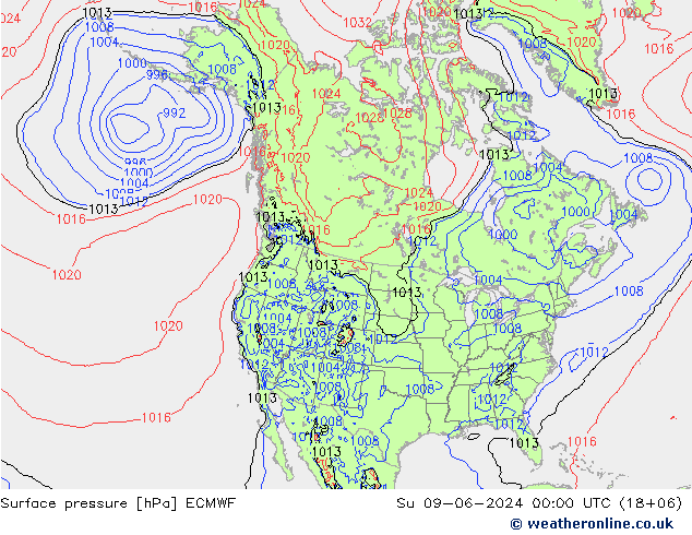 pressão do solo ECMWF Dom 09.06.2024 00 UTC
