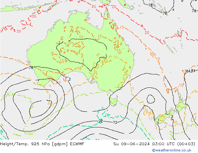 Yükseklik/Sıc. 925 hPa ECMWF Paz 09.06.2024 03 UTC