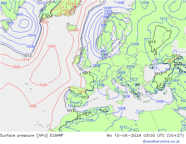 Luchtdruk (Grond) ECMWF ma 10.06.2024 03 UTC