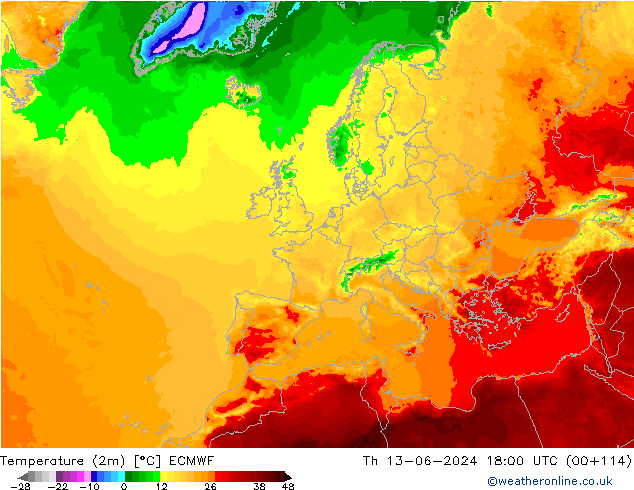 Sıcaklık Haritası (2m) ECMWF Per 13.06.2024 18 UTC