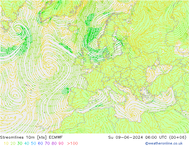 Streamlines 10m ECMWF Ne 09.06.2024 06 UTC