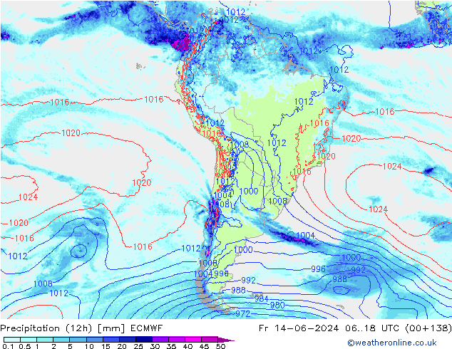 Precipitation (12h) ECMWF Fr 14.06.2024 18 UTC