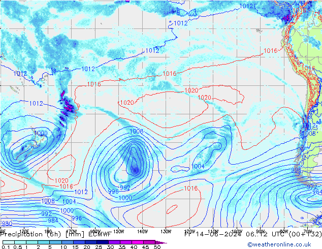 Precipitation (6h) ECMWF Fr 14.06.2024 12 UTC